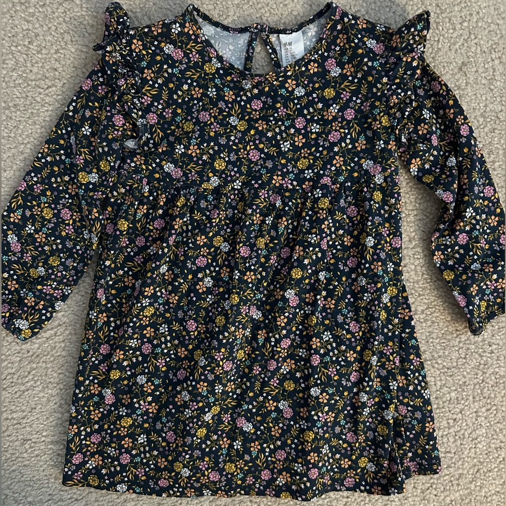 H&M Floral Dress Tunic kids toddler 3T blue multicolor cotton